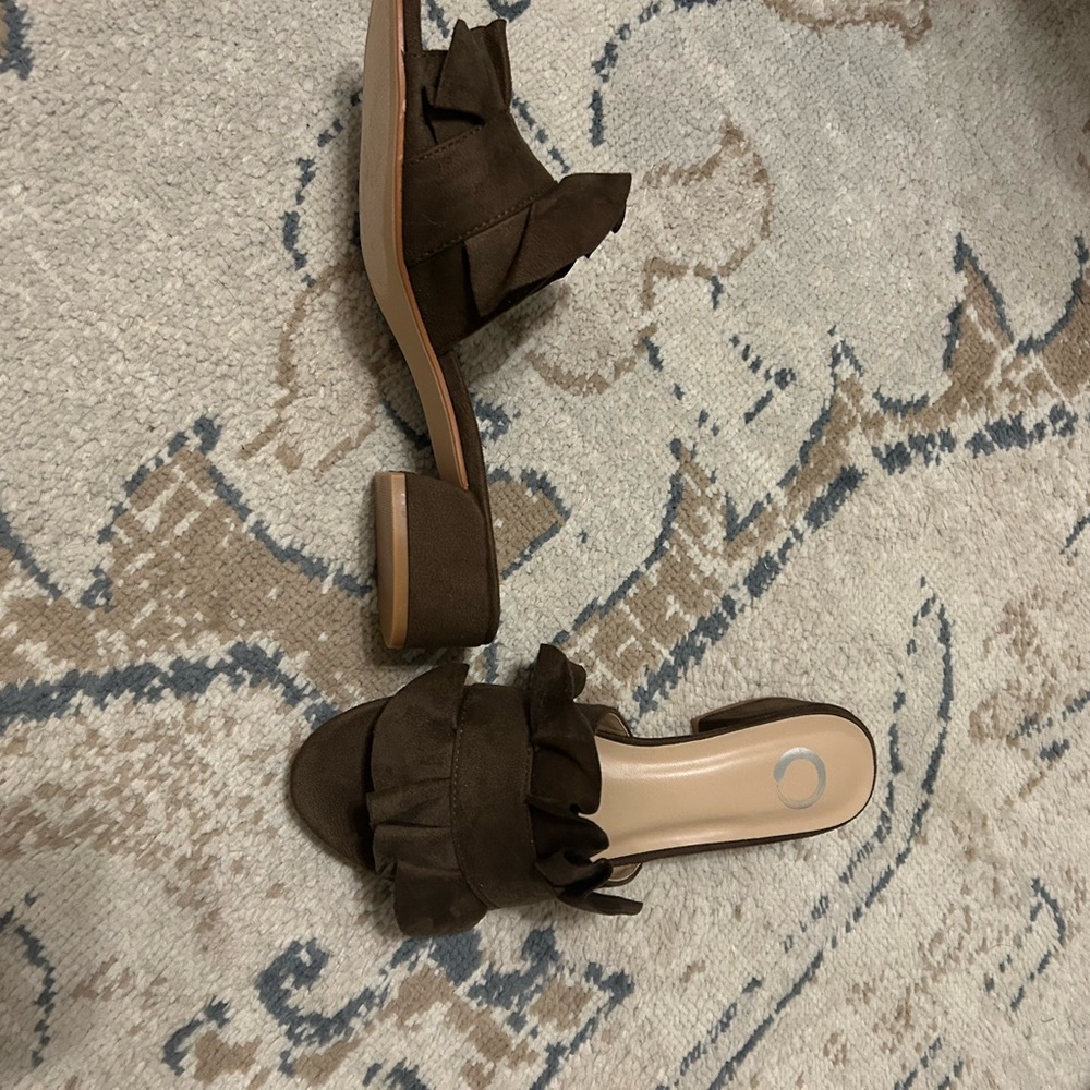 Brown Ruffle Slide Sandals - Picture 3 of 4